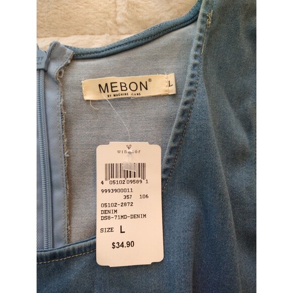 Mebon by Machine Jeans Windsor Denim Dress Sz L NWT Tie Strings Side Sexy - Picture 8 of 9